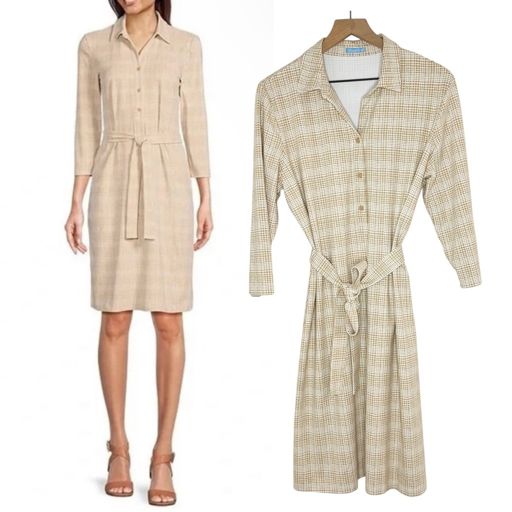 J. McLaughlin Calla Catalina Cloth Mini Mod Matrix Plaid Shirt Dress Tan size XL